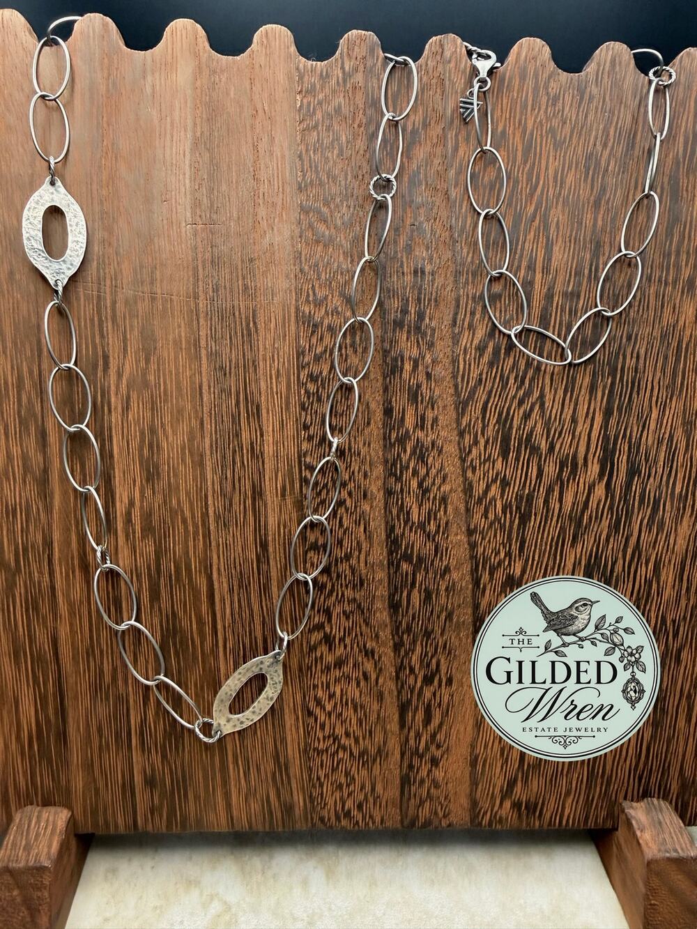 Silpada N1506 Sterling Silver 35” Oval Link Necklace Hammered Oxidized Retired